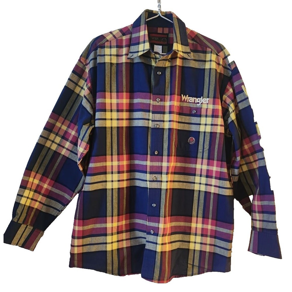 TWENTYX Men’s Plaid Shirt Size L Wrangler Logo Button Front Long Sleeve